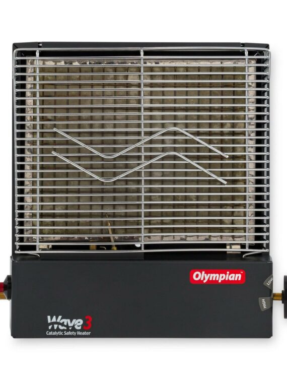 Camco Olympian RV Wave-3 LP Gas Catalytic Safety Heater, Adjustable 1600 to 3000 BTU, Warms 130 Square Feet of Space, Portable and Wall Mountable