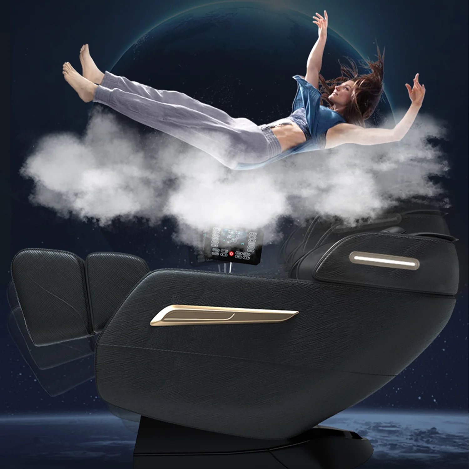 2024 4D Zero Gravity Massage Chair, Full Body Shiatsu Recliner with Yoga Stretching, SL Track, Intelligent Voice Control, Calf Kneading, Calfrest Extension, Premium Black Leather