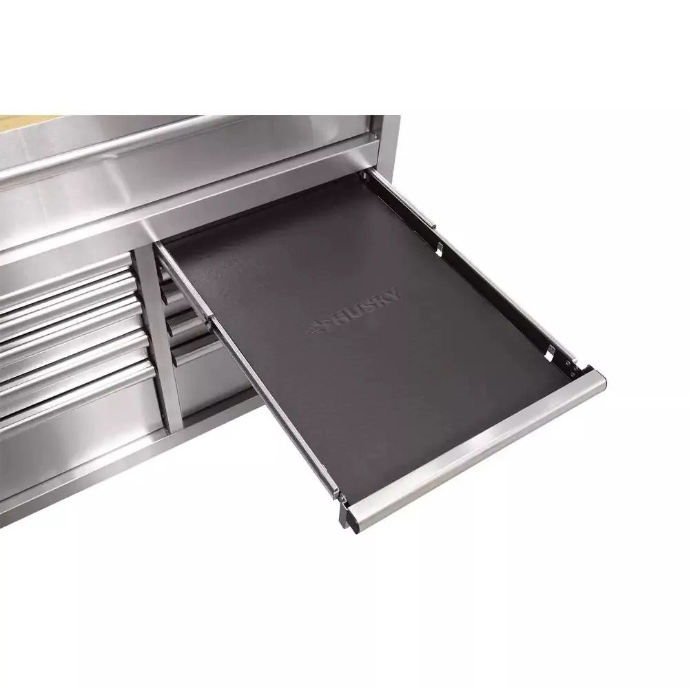 2026 72 in 18-Drawer 24 in. D Mobile Workbench with Solid Wood Top Stainless Steel