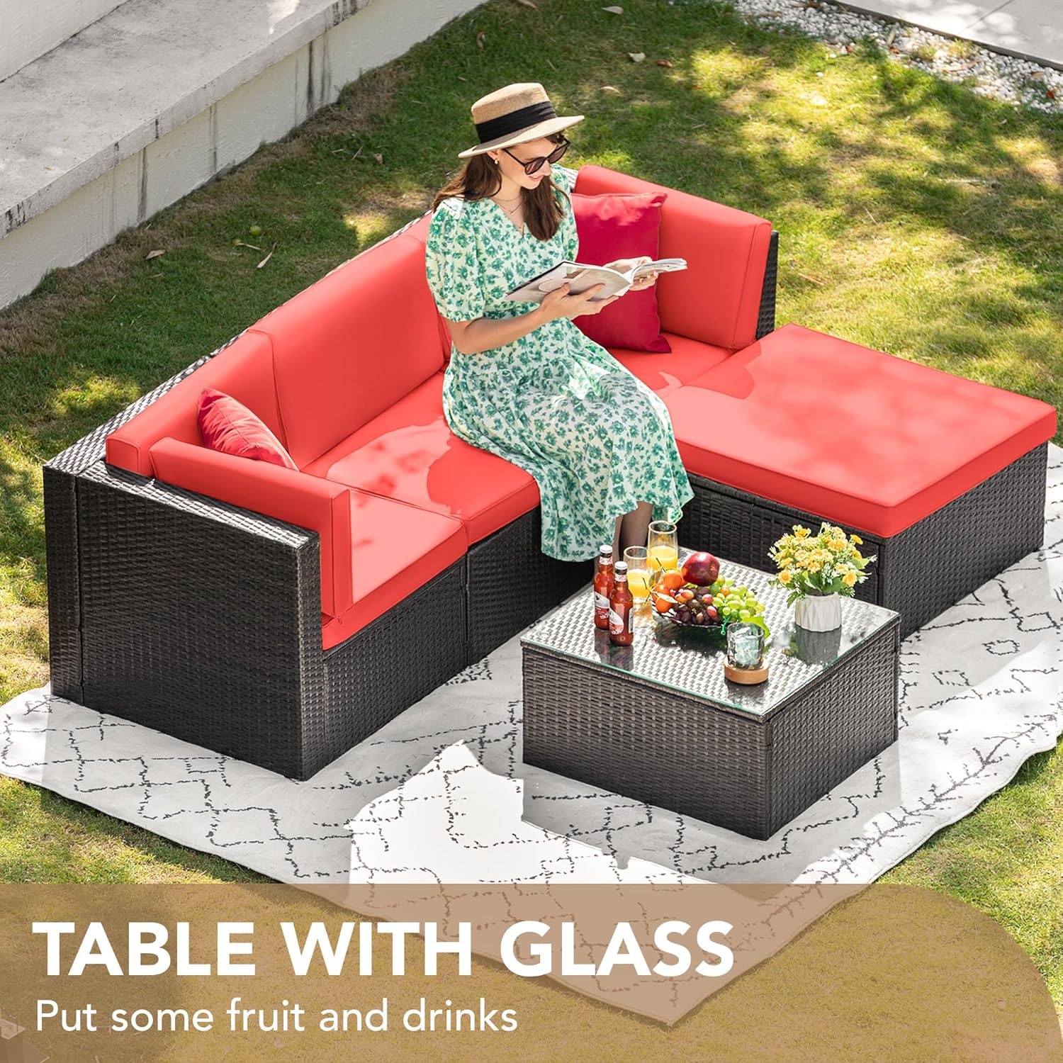 5 Pieces All-Weather Patio Furniture Set with Cushions