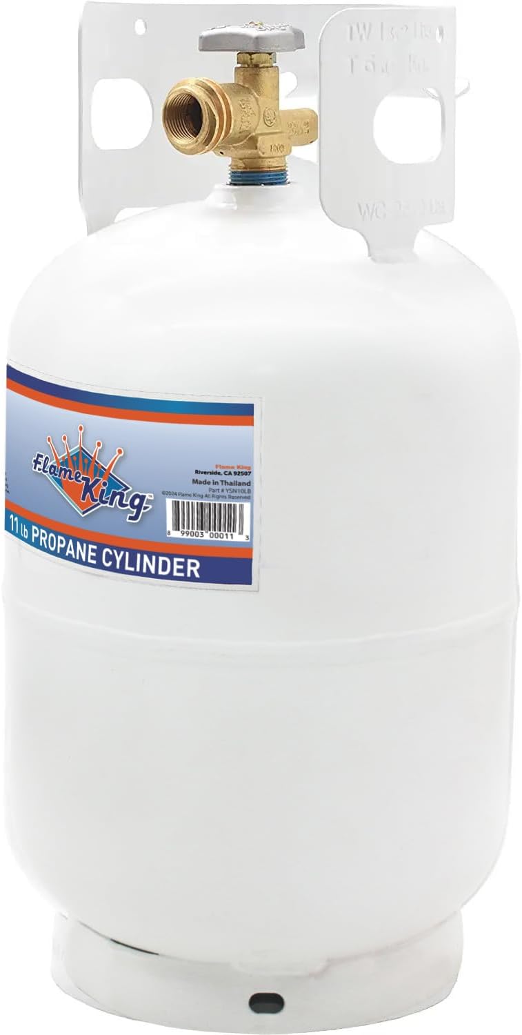 Flame King 10LB Steel Propane Tank Cylinder with Type 1 Overflow Protection Device Valve  Great for Camping  Fire Pits  Heaters  Grills  Overlanding  White