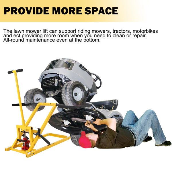 Lawn Mower Lift with Hydraulic Jack, 26 Inches Lawn Mower Lift, Welded Solid Steel Construction, Weight Capacity 500 LBS, for Riding Lawn Mowers Tractors, ATVs Maintenance