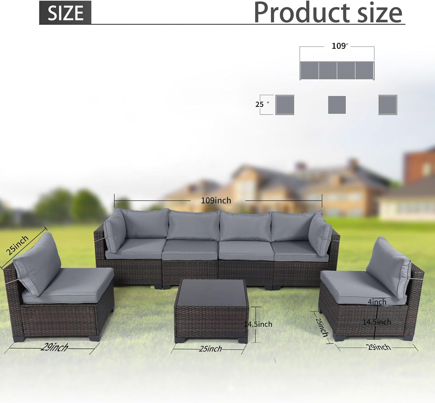 7 Pieces Rattan Patio Furniture Set with Tea Table
