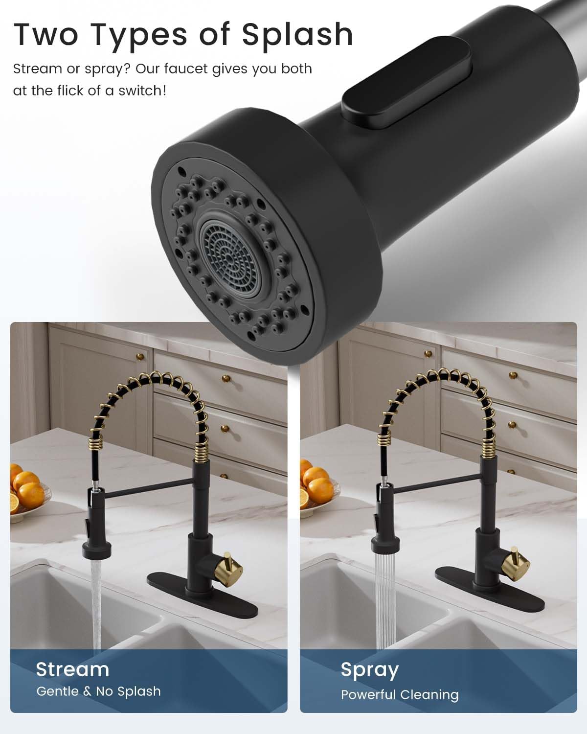 Black Touchless Kitchen Faucet with Soap Dispenser, Motion Sensor Activated Hands-Free Automatic Faucet for Sink with Pull Down Sprayer, Single Handle Smart Faucets for Kitchen Sink