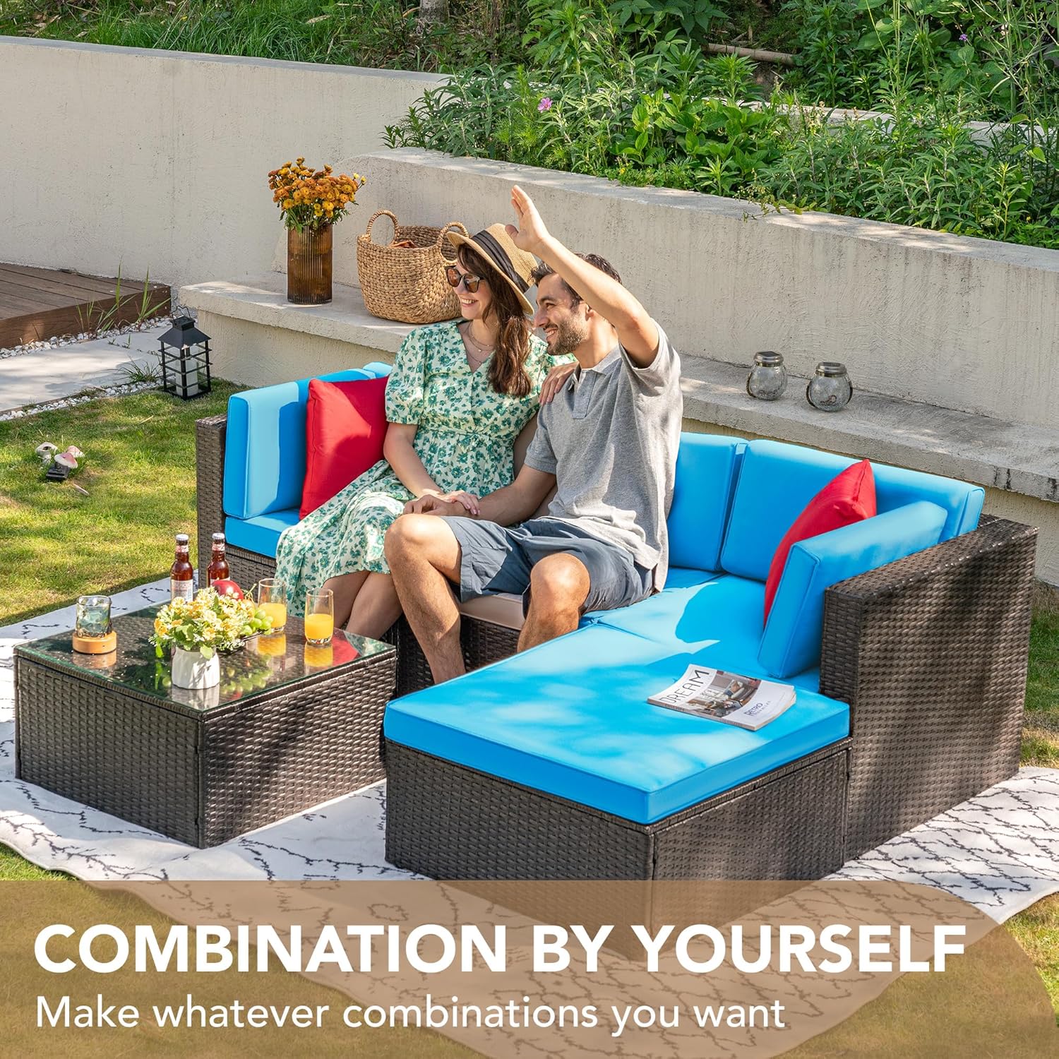 5 Pieces All-Weather Patio Furniture Set with Cushions