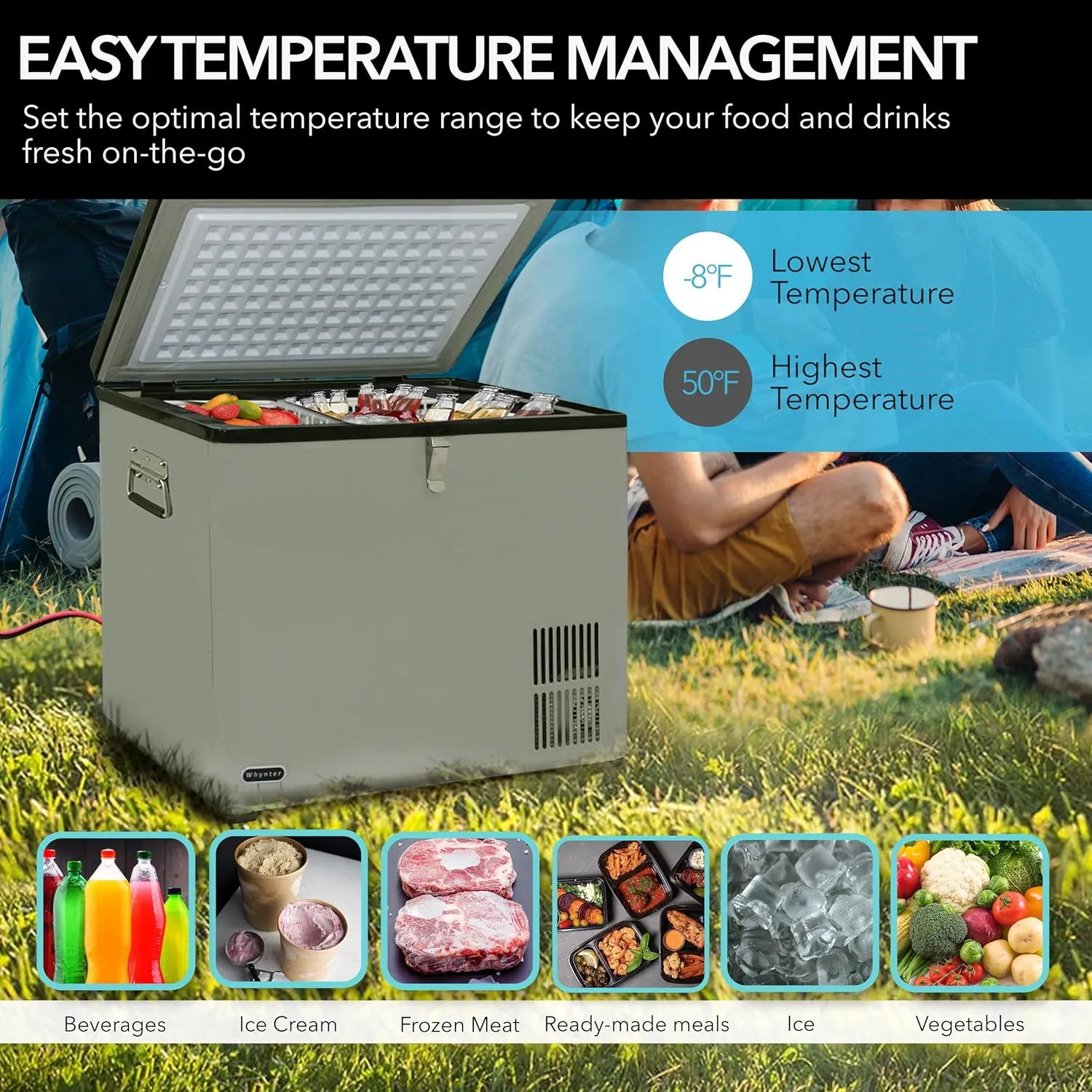 FM-65G 65 Quart Portable Refrigerator and Deep, AC 110V/ DC 12V, Real Chest Freezer for Car, Home, Camping, and RV with-8°F to 50°F Temperature Range, Gray, One Size