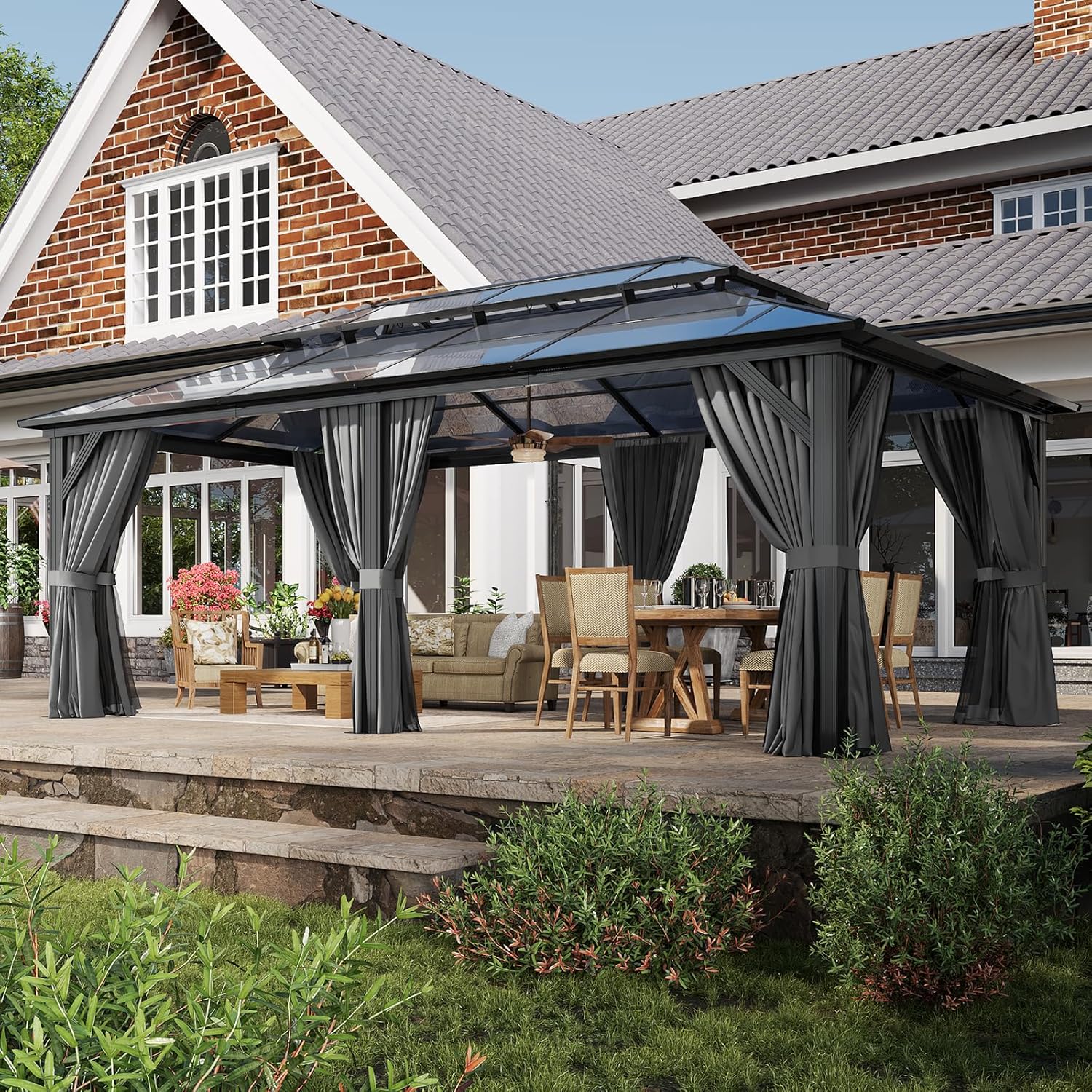 12’X10′ Hardtop Gazebo with Curtains and Netting