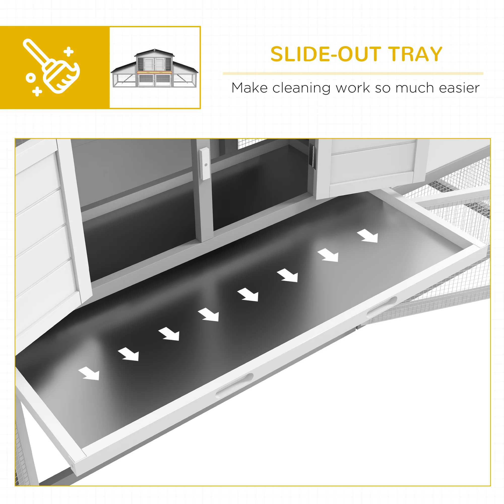 PawHut Large Rabbit Hutch with Run, Tray, Ramp, Wooden Guinea Pig House, Grey