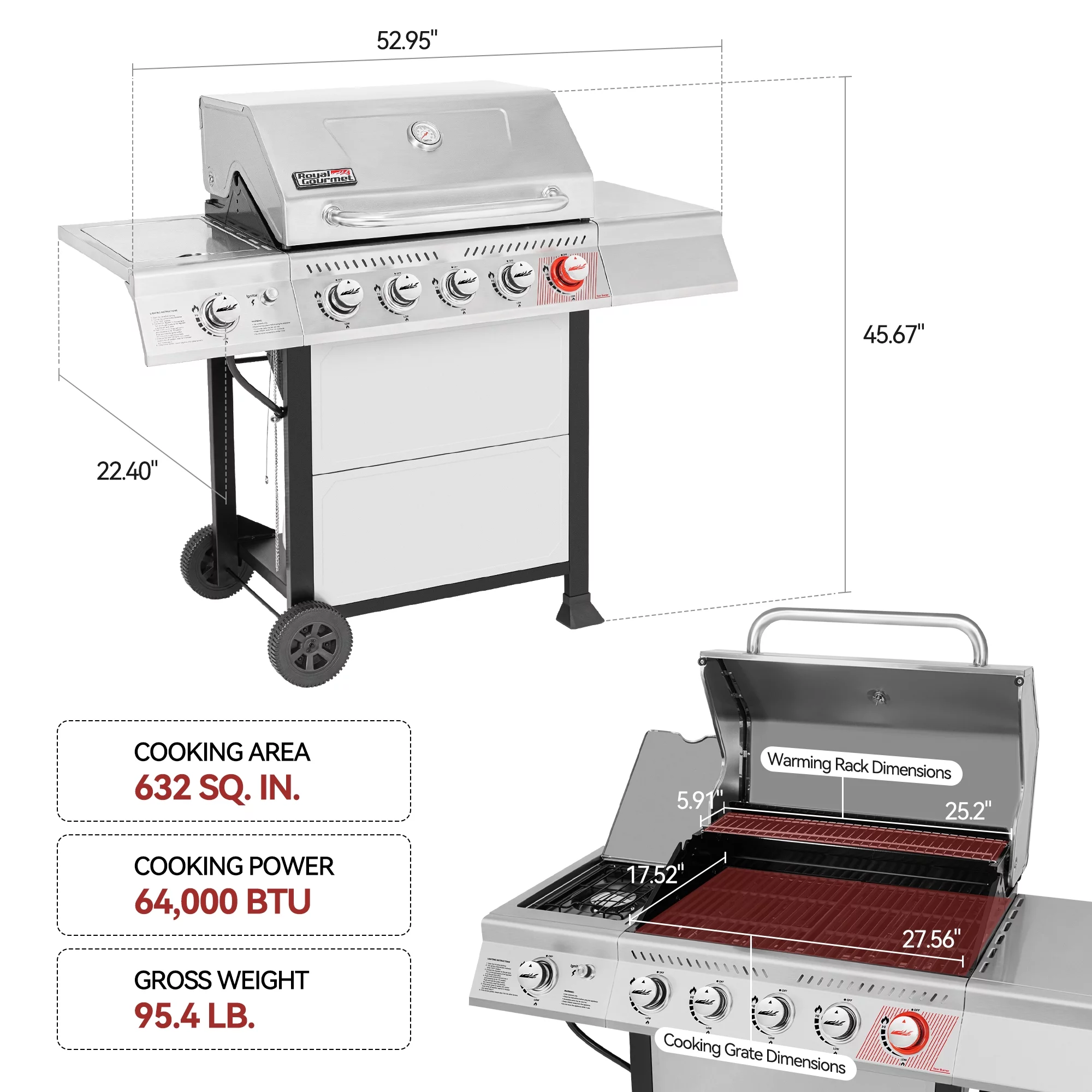 2026 Royal Gourmet GA5401T 5-Burner BBQ Liquid Gas Grill with Sear Burner and Side Burner, 64,000 BTU