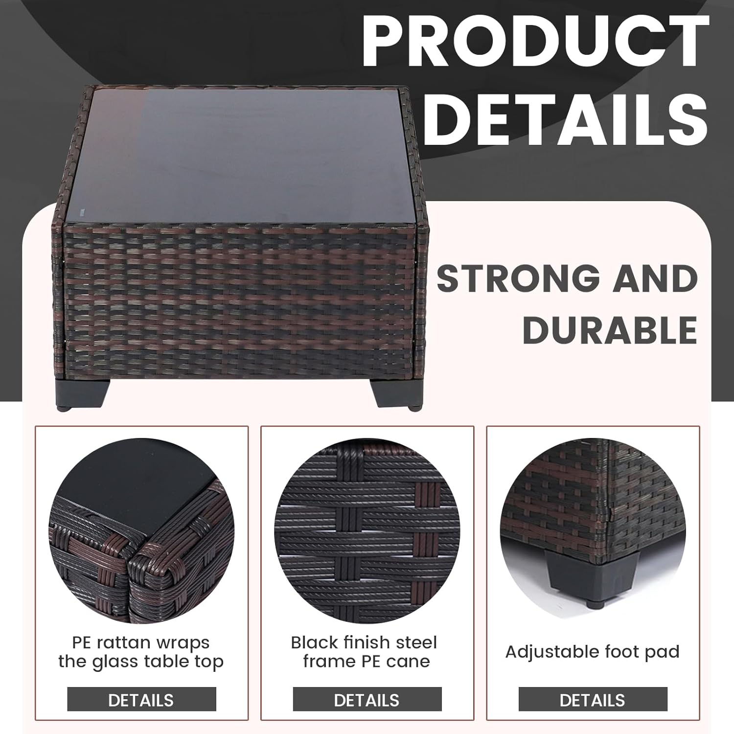 7 Pieces Rattan Patio Furniture Set with Tea Table