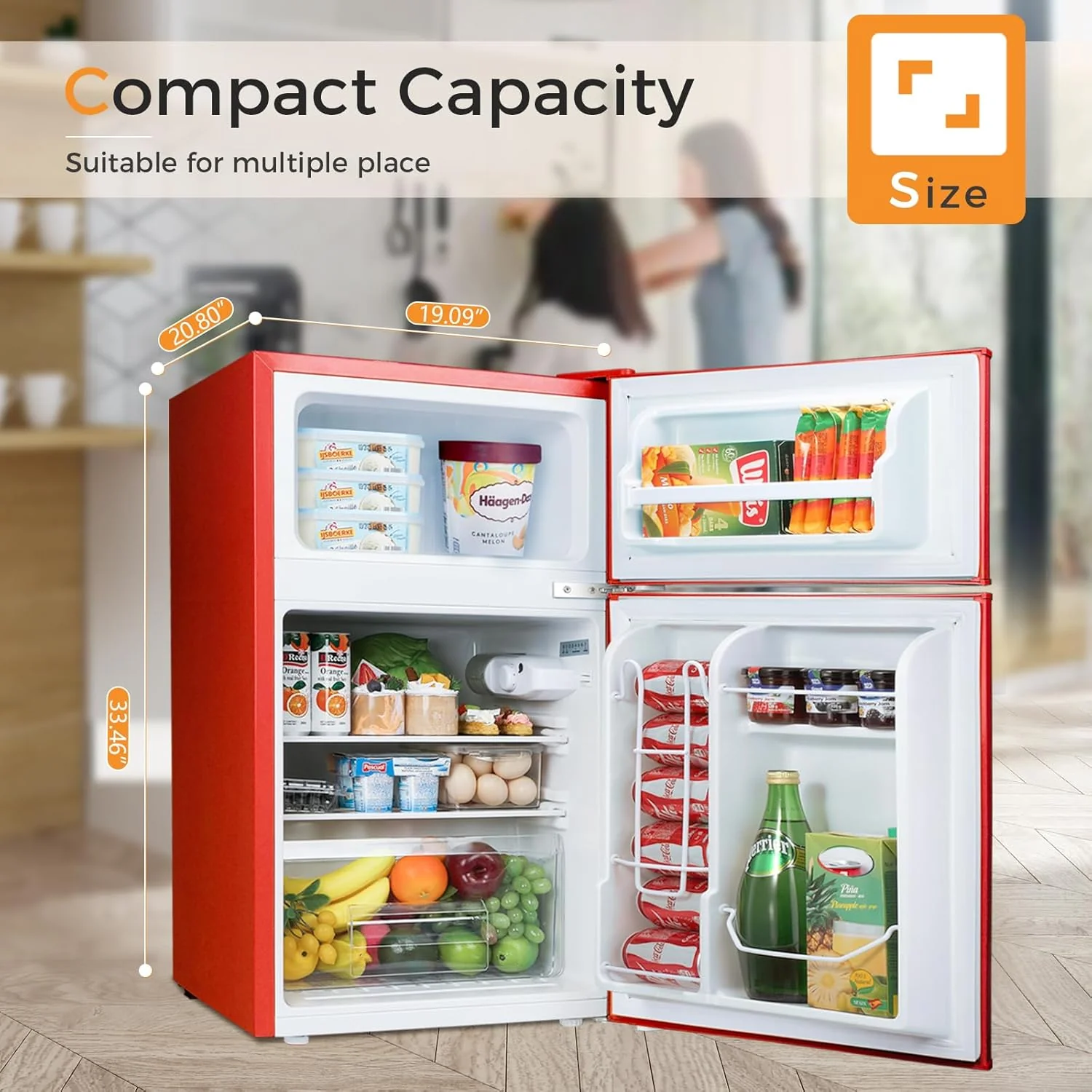 2026 Antarctic Star Compact Mini Refrigerator Separate Freezer, Small Fridge Double 2-Door Adjustable Removable Retro Stainless Steel Shelves Living room/Kitchen/Dorm/Office 3.2 cu ft.Green