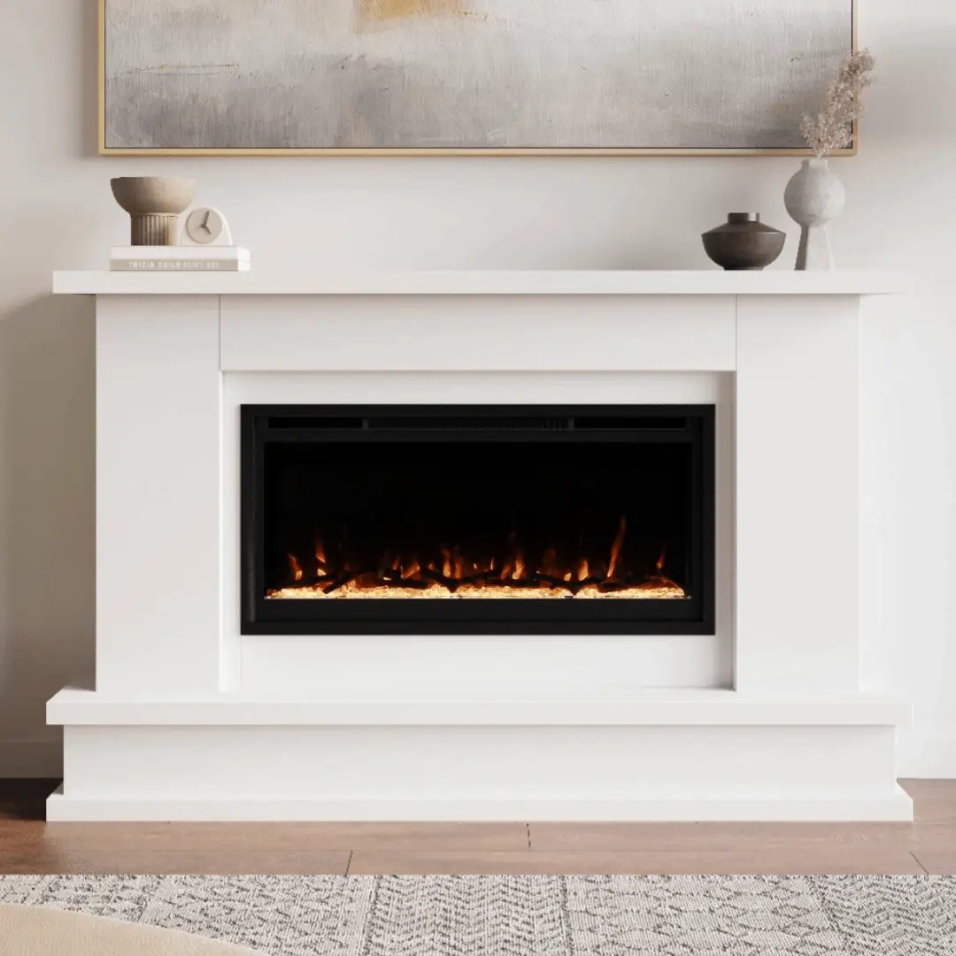 2026 Modern Ember Patton Smart Electric Fireplace Mantel Package in White