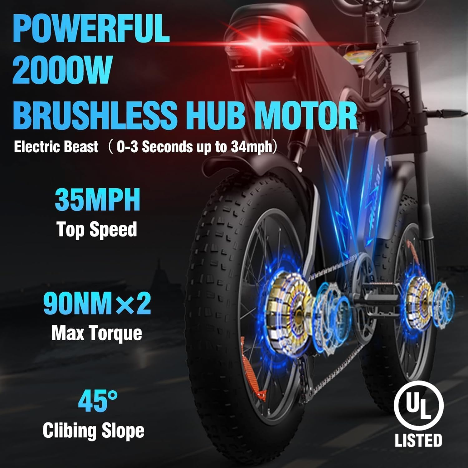 Electric Bike Q20, 2000W, 52V, 30-180 Miles