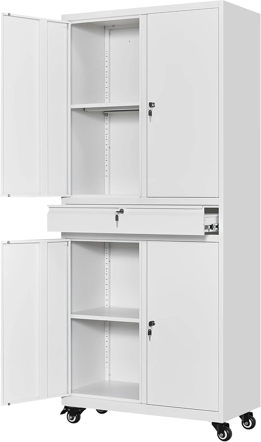 Yizosh Metal Garage Storage Cabinet with Locking Doors and Adjustable Shelves, Tool Storage Cabinet with 1 Drawer - 71