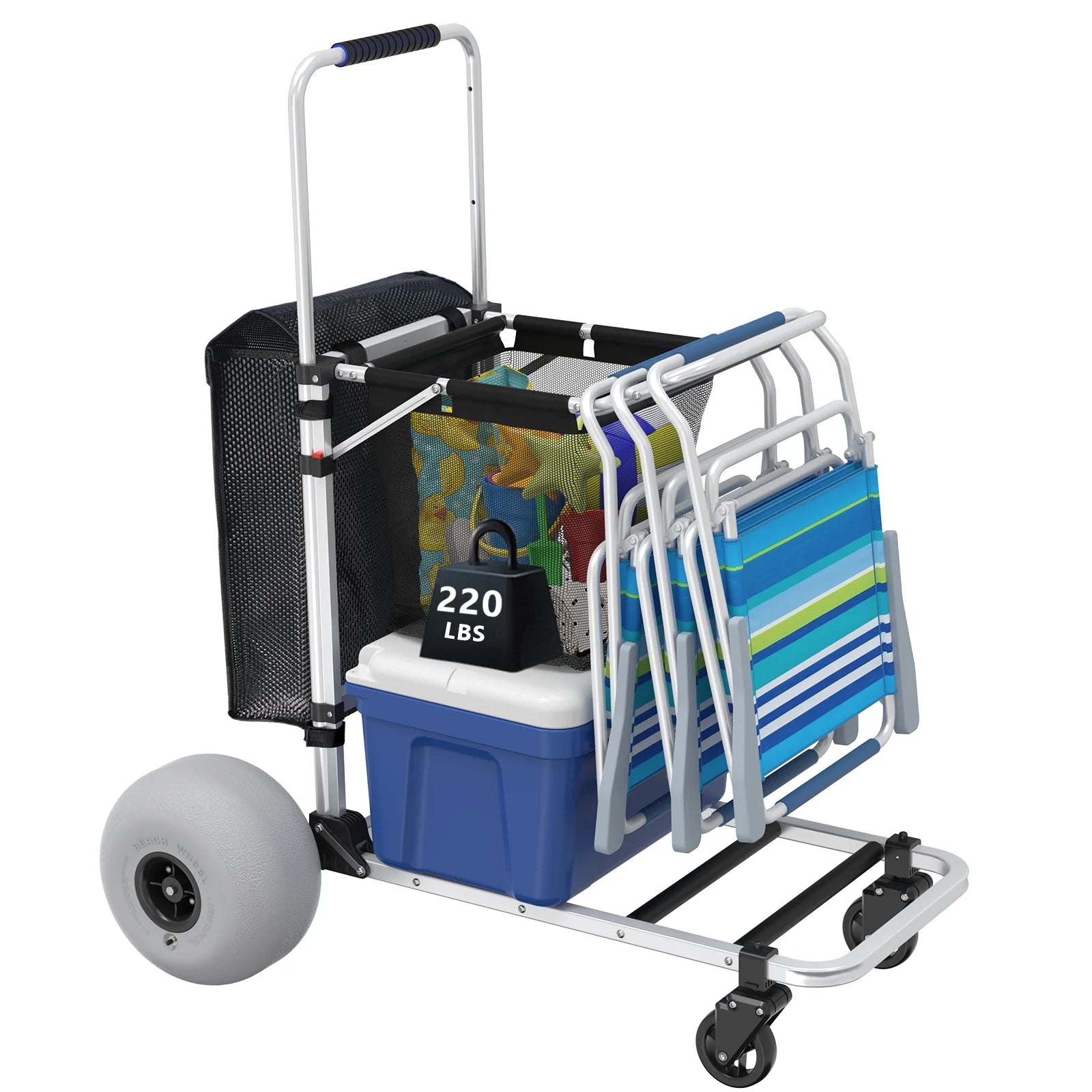 2026 GDLF Foldable Beach Cart with Adjustable Handle and 12" Balloon Wheels, Heavy Duty Aluminum 220LBS Capacity