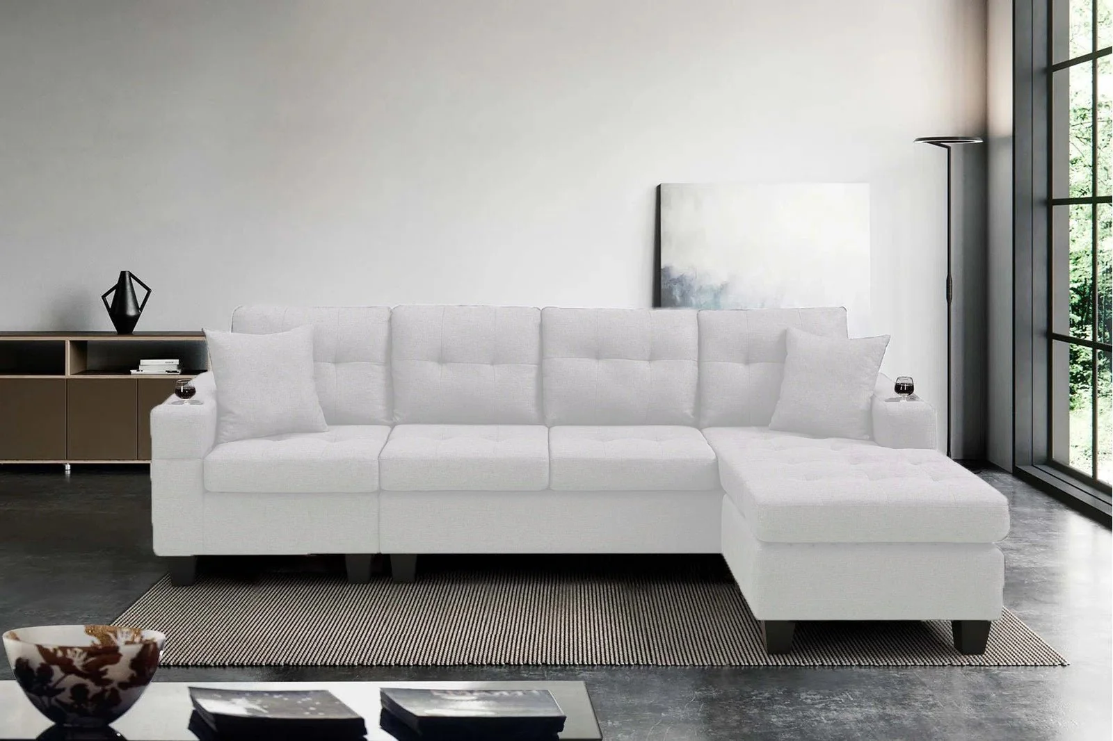 Reversible 4-Seater L-Shape Sectional Sofa with Chaise & Ottoman | Modern Upholstered Living Room Set