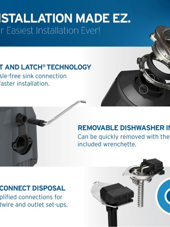 EVOLUTION 0.75HP 3/4 HP, Advanced Series EZ Connect Continuous Feed Food Waste Garbage Disposal, Gray – Advanced Series with EZ Connect