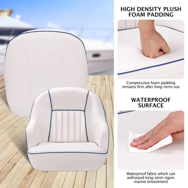 2026 Pontoon Boat Seat, Captains Bucket Boat Seat, Back Folding Boat, Boat Cabin Seating – White & Blue