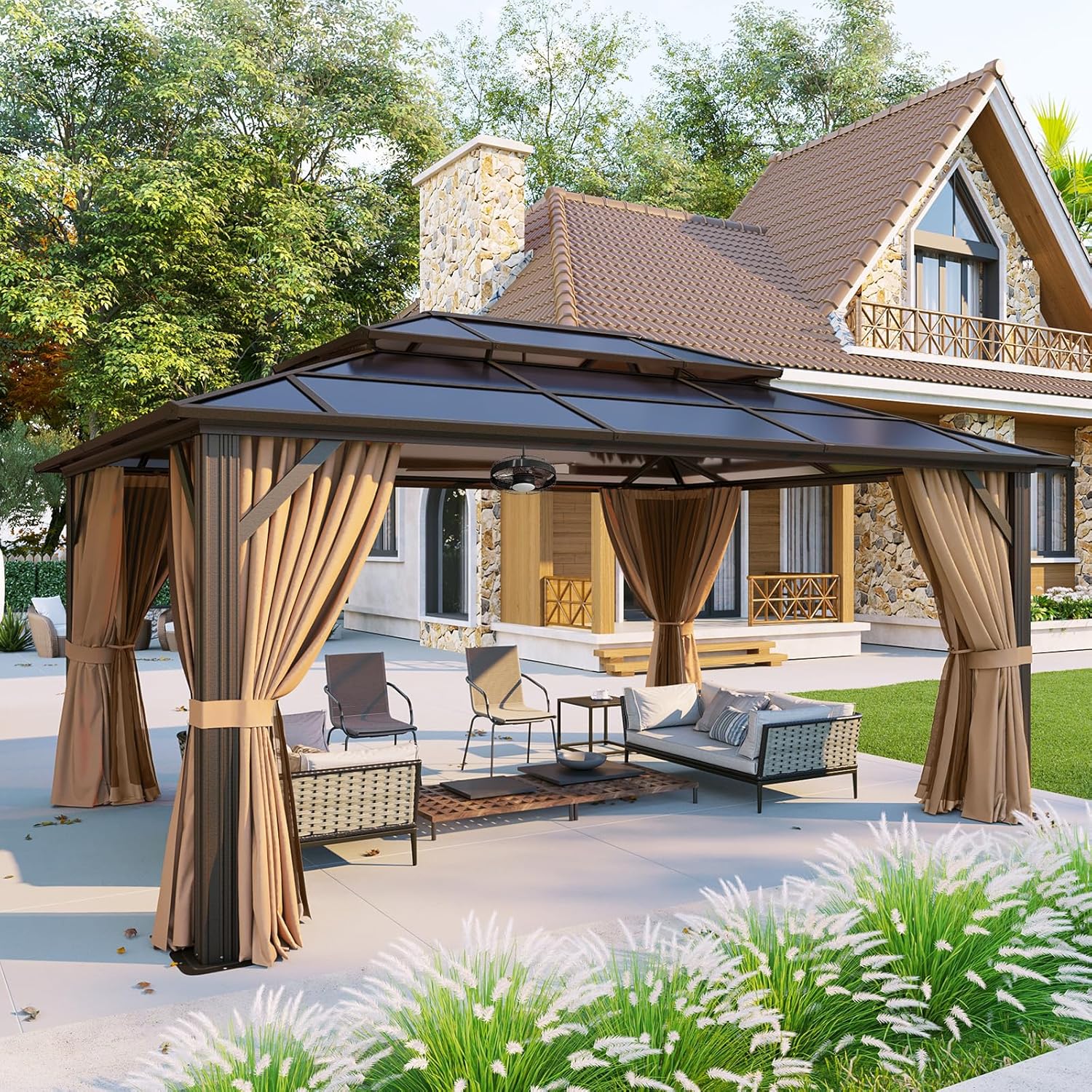 12’X10′ Hardtop Gazebo with Curtains and Netting