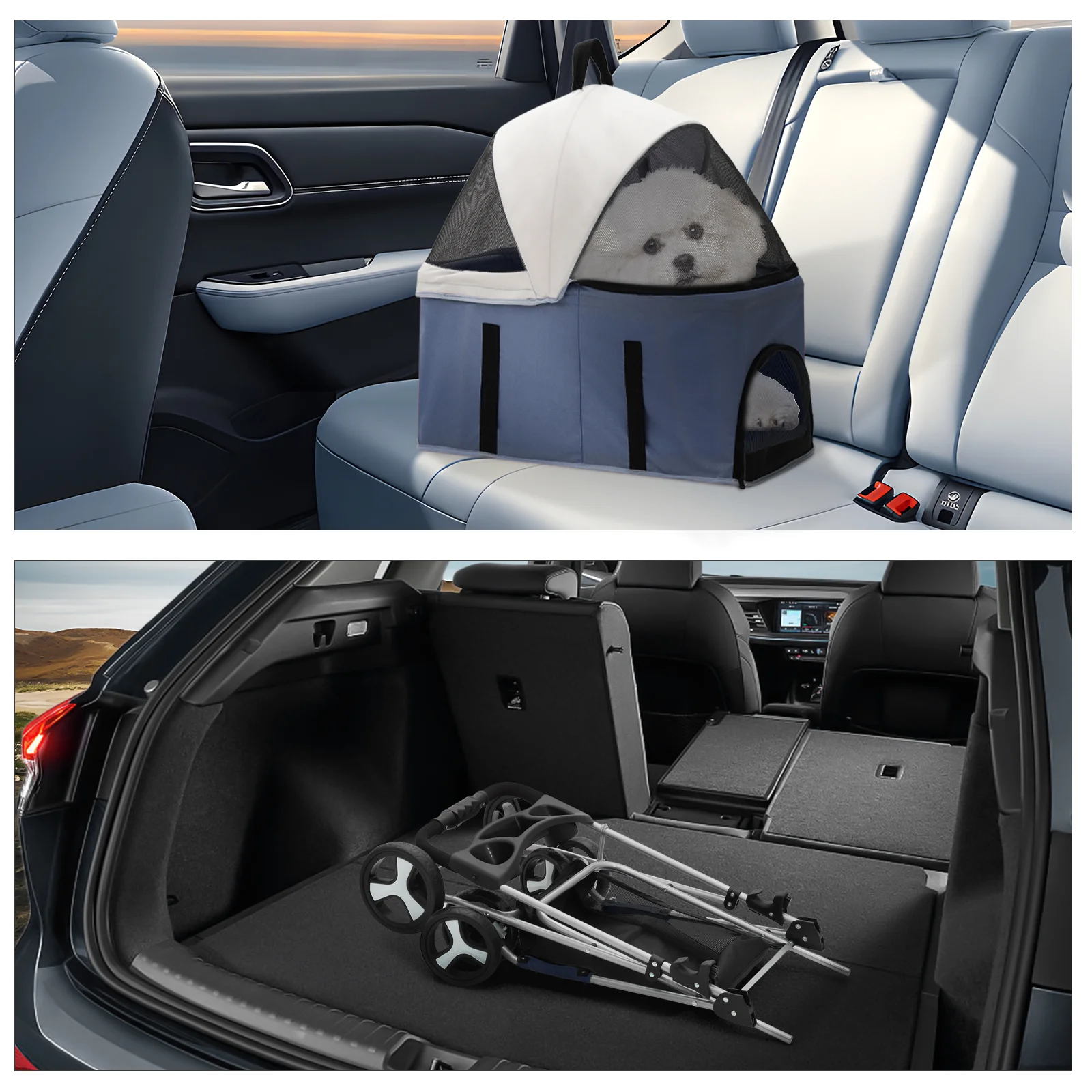 Magshion Foldable Dog Pet Stroller with Cup Holder, 4 Wheel (Navy Blue)