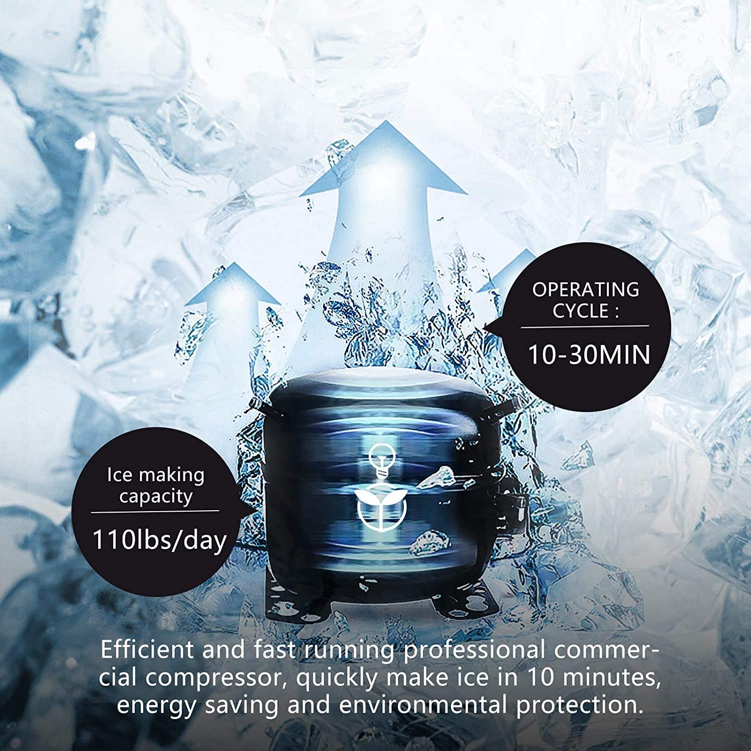 YUTGMasst Commercial Ice – 110LBS/24H Stainless Steel Free-Standing Ice Machine Maker Air Cooling Ice