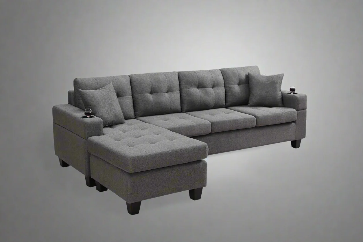 Reversible 4-Seater L-Shape Sectional Sofa with Chaise & Ottoman | Modern Upholstered Living Room Set