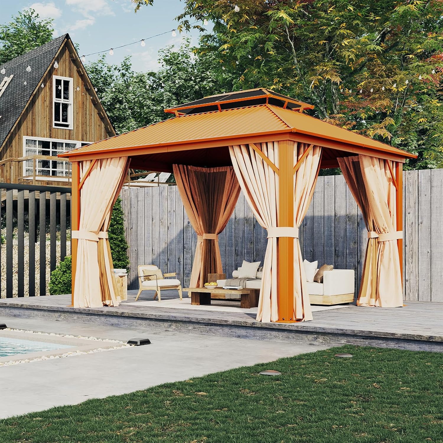 12’X10′ Hardtop Gazebo with Curtains and Netting