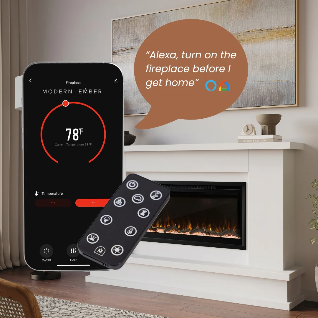 2026 Modern Ember Patton Smart Electric Fireplace Mantel Package in White