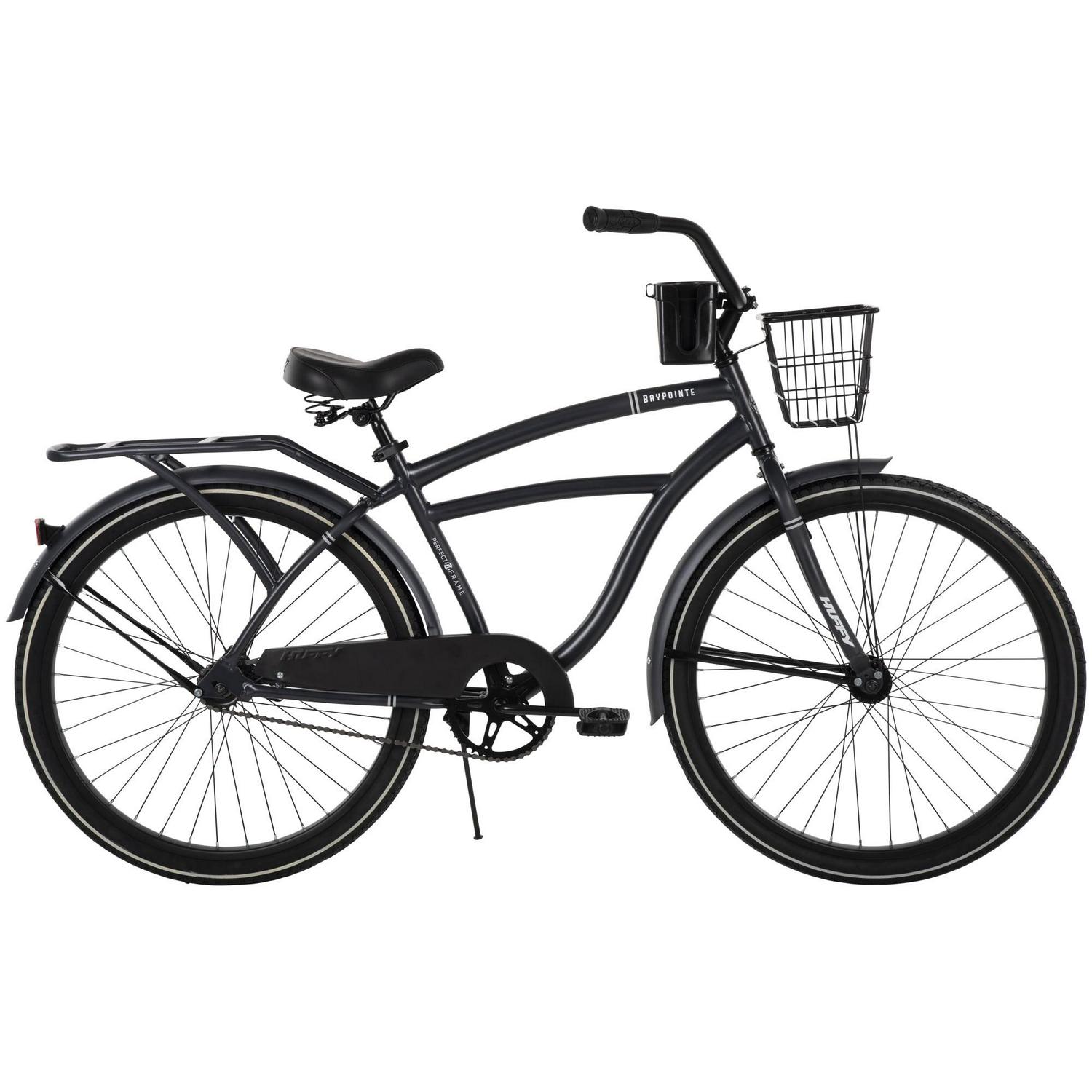 Huffy 26 Baypointe Mens Cruiser Bike with Basket, Gray