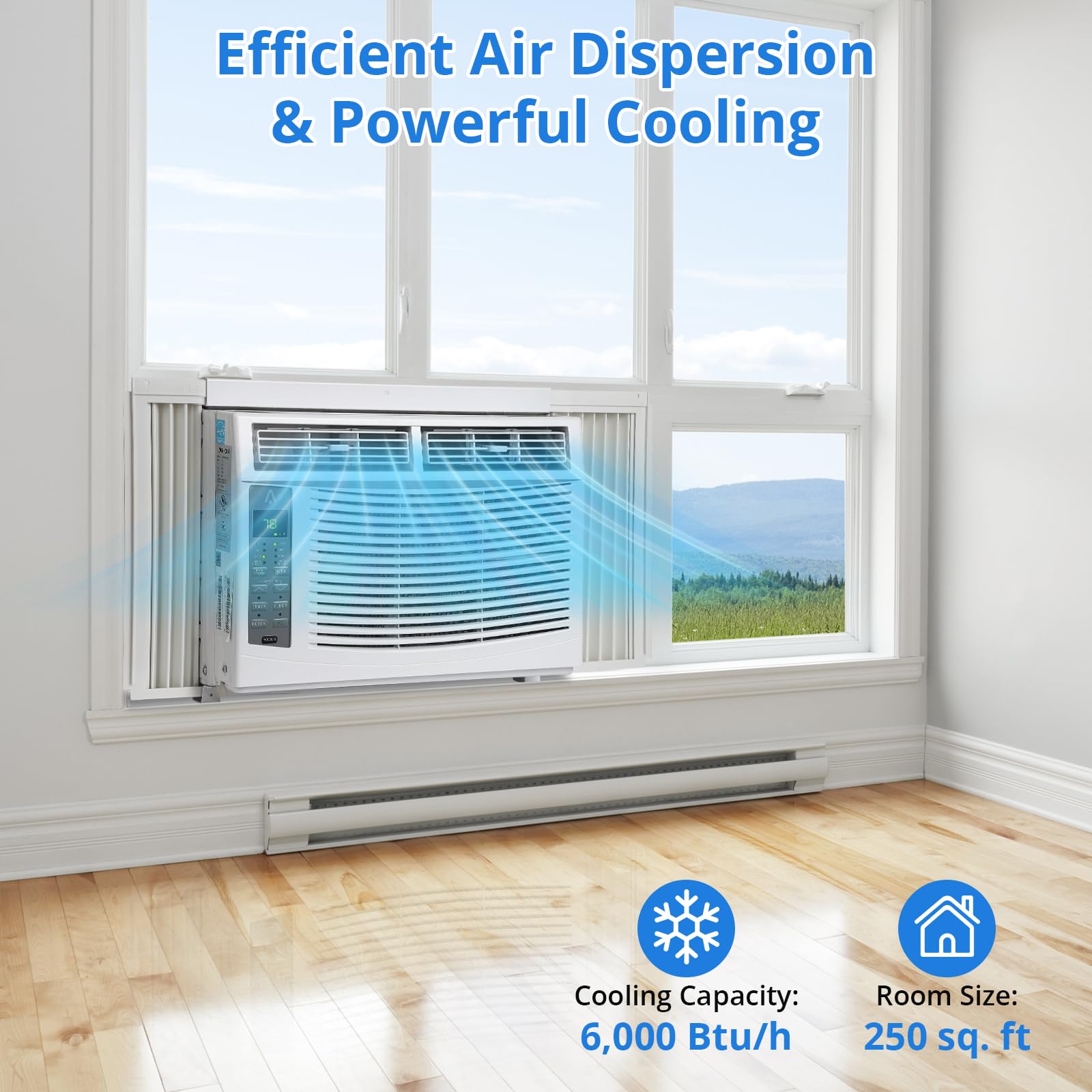 Window Air Conditioner With Reusable Filter & Controls, 6000 BTU 115V~, Suitable for 250 Sq.Ft