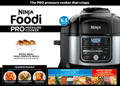 Ninja Foodi 10-in-1 6.5-Quart Pro Pressure Cooker Air Fryer Multicooker, Stainless