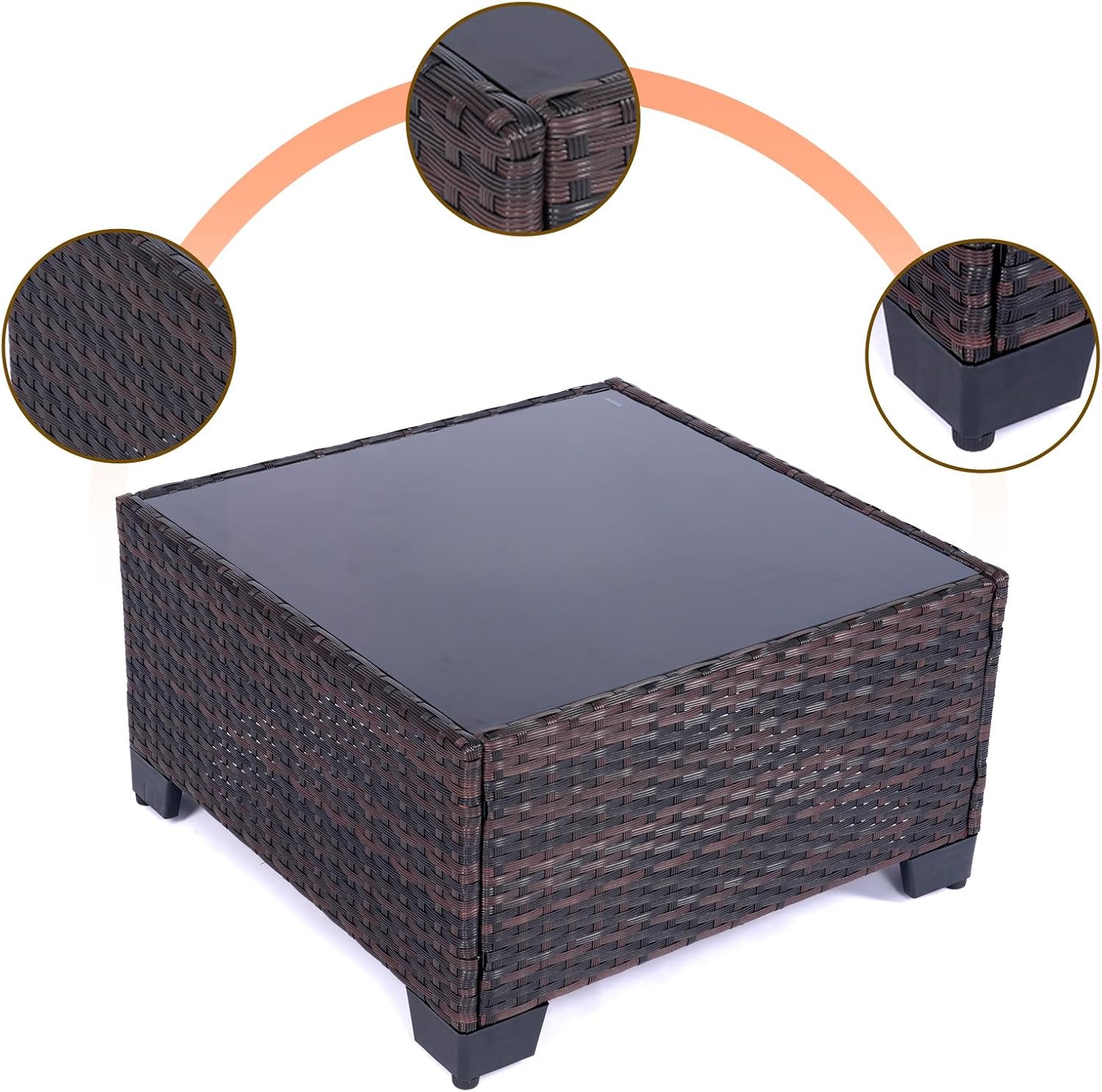 7 Pieces Rattan Patio Furniture Set with Tea Table