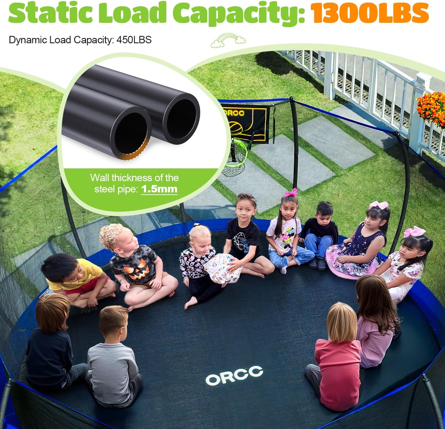 1200Lbs Capacity Outdoor Trampoline for Kids & Adults