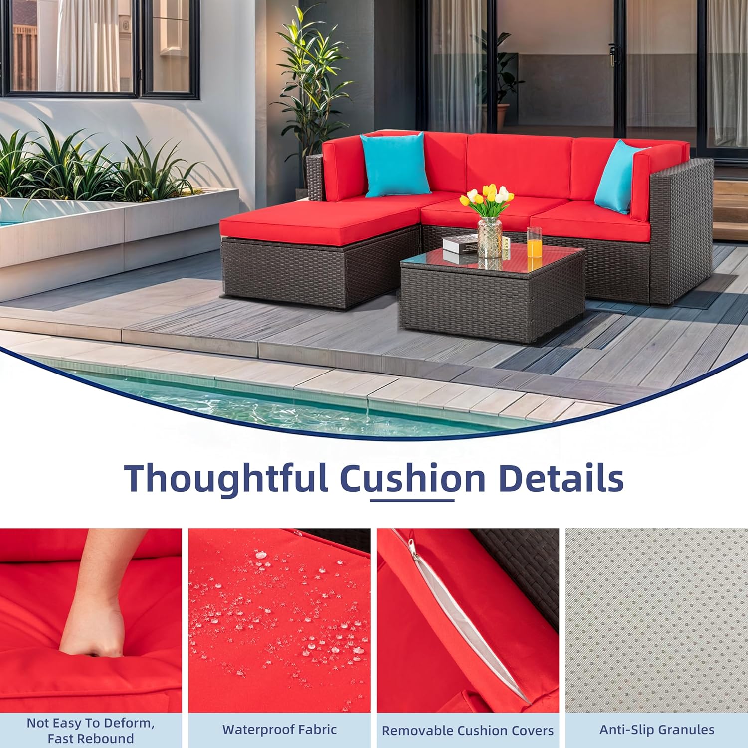 5 Piece All-Weather Patio Furniture Set with Ottoman