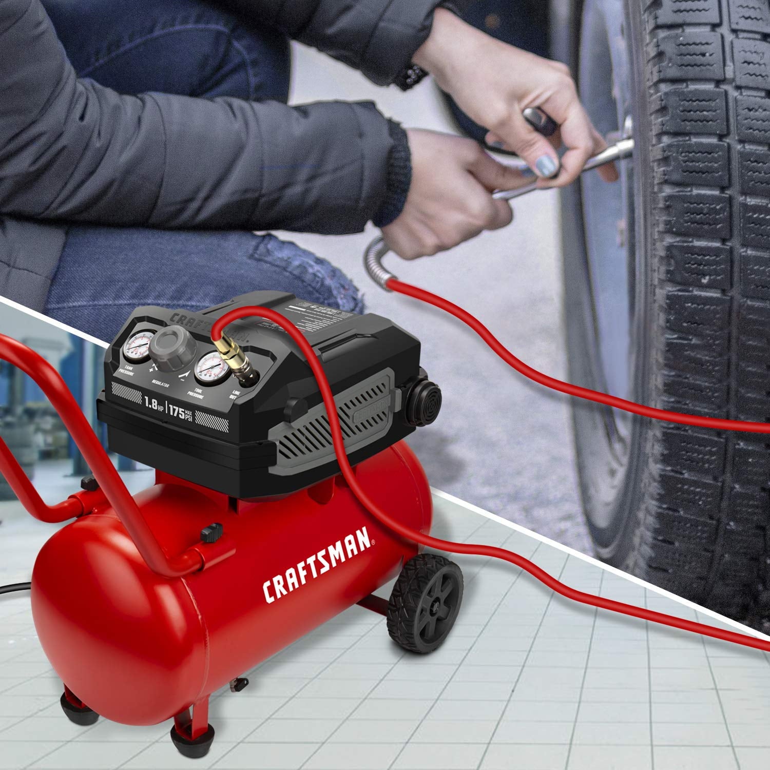 2026 CRAFTSMAN HARD Air Compressor, 10 Gallon 1.8 HP 175 PSI, 4.0CFM@90PSI, Oil Free and Maintenance Free, Portable with Large Wheels, CMXECXA0201041