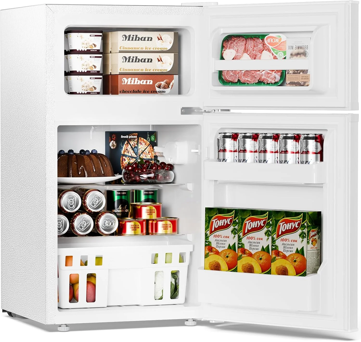 2026 Antarctic Star Compact Mini Refrigerator Separate Freezer, Small Fridge Double 2-Door Adjustable Removable Retro Stainless Steel Shelves Living room/Kitchen/Dorm/Office 3.2 cu ft.Green
