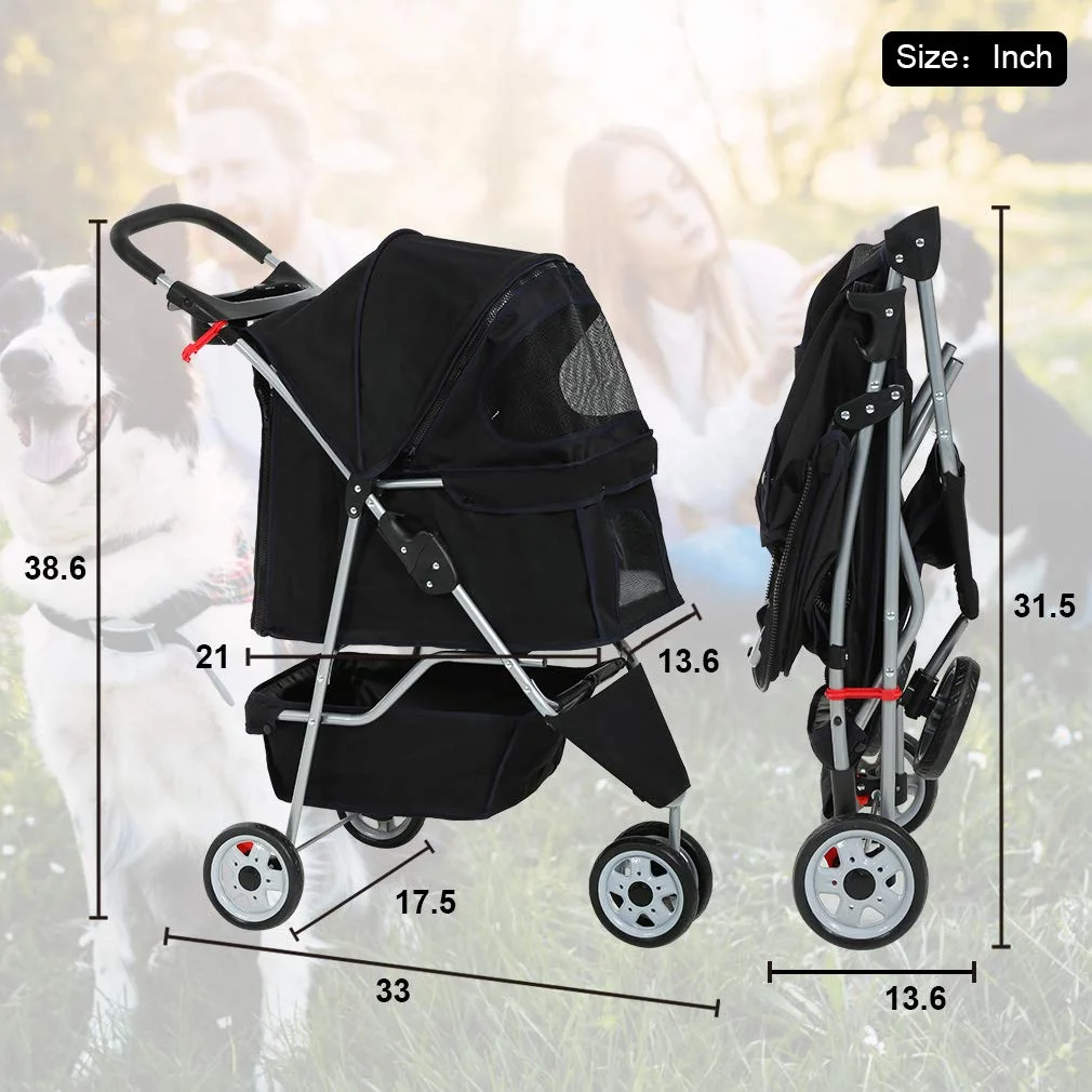 Bestpet Pet Stroller, 3 Wheels, Travel Folding Carrier T13
