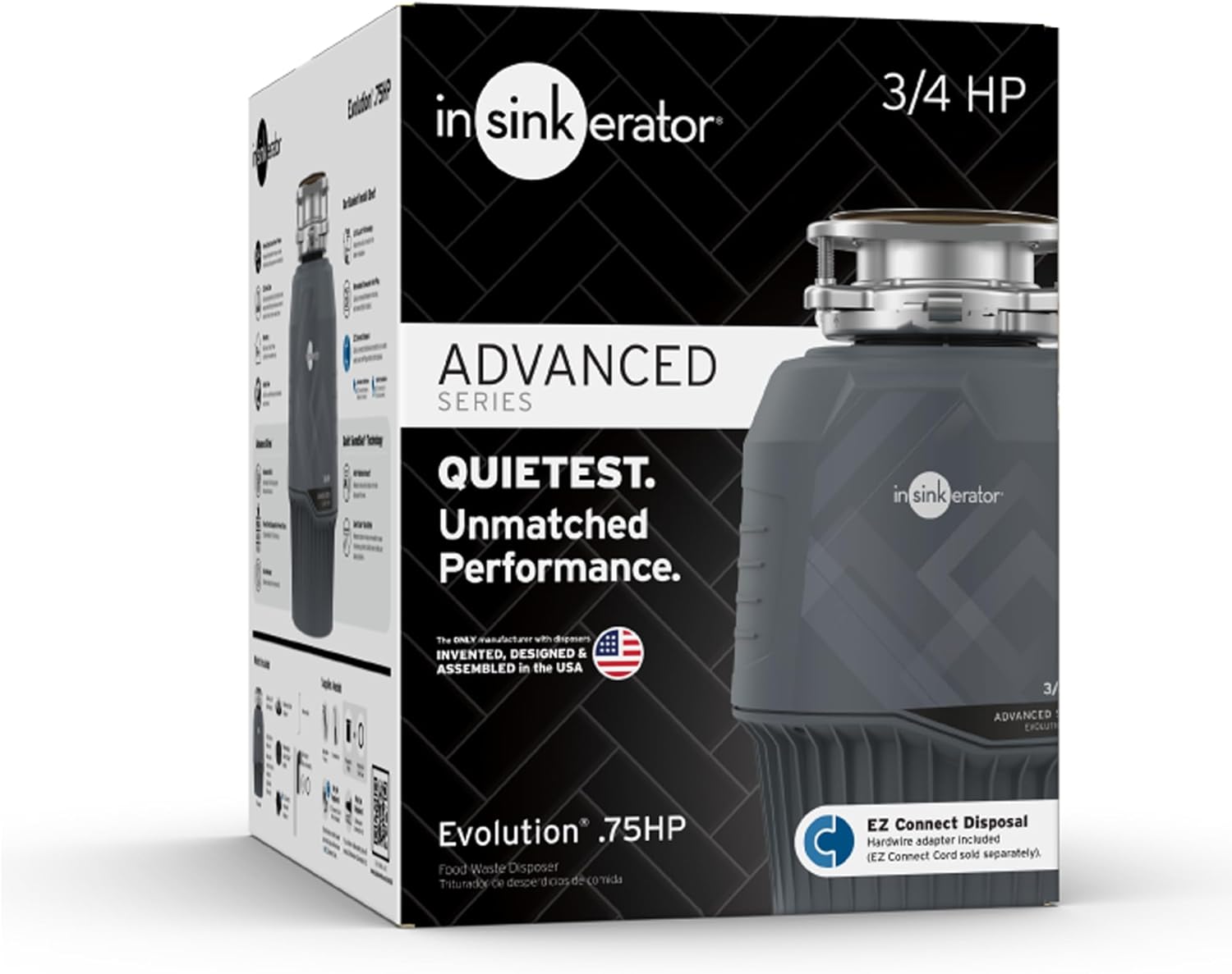 EVOLUTION 0.75HP 3/4 HP, Advanced Series EZ Connect Continuous Feed Food Waste Garbage Disposal, Gray – Advanced Series with EZ Connect