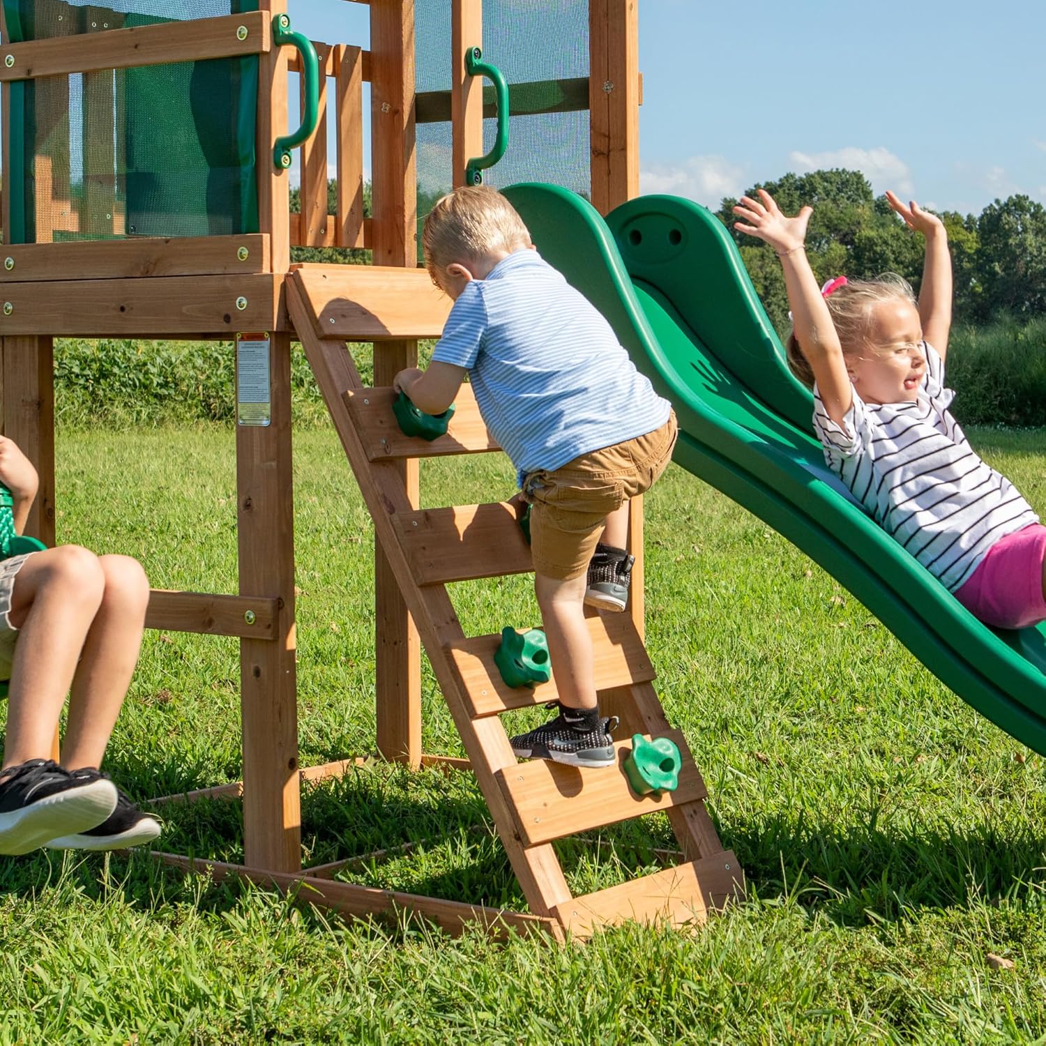 Buckley Hill Cedar Wood Swing Set with Slide & Deck