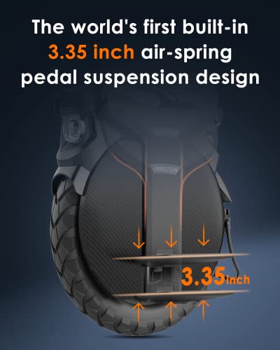 Electric Unicycle, 18′′ Self-Balancing with 3.35′′ Air Suspension, 75-Mile Range, 34 MPH Speed