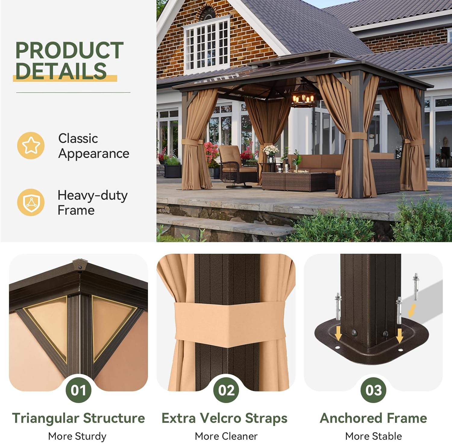 12’X10′ Hardtop Gazebo with Curtains and Netting