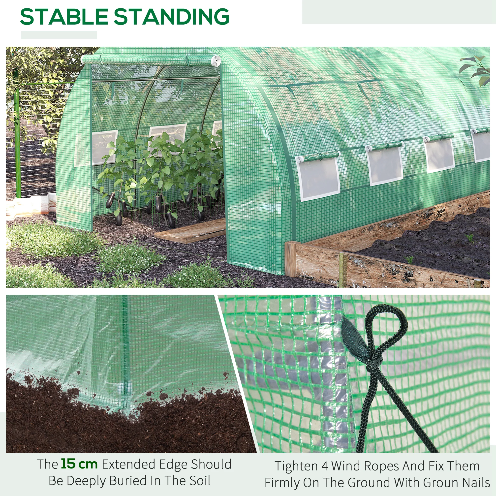 Outsunny 4 x 3 x 2 m Polytunnel Greenhouse Pollytunnel Tent Steel Frame Green