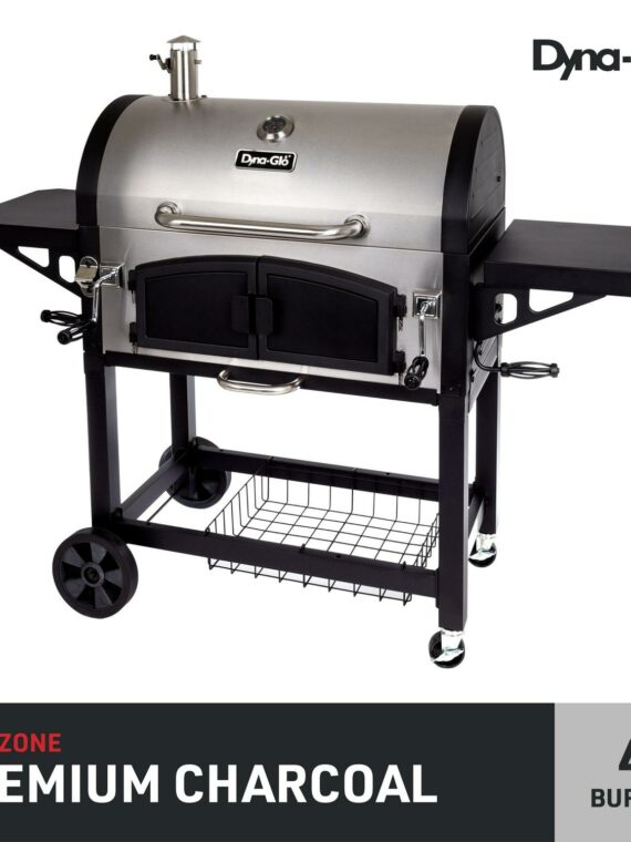 Dyna-Glo DGN576SNC-D Dual Chamber Stainless Steel Charcoal BBQ Grill