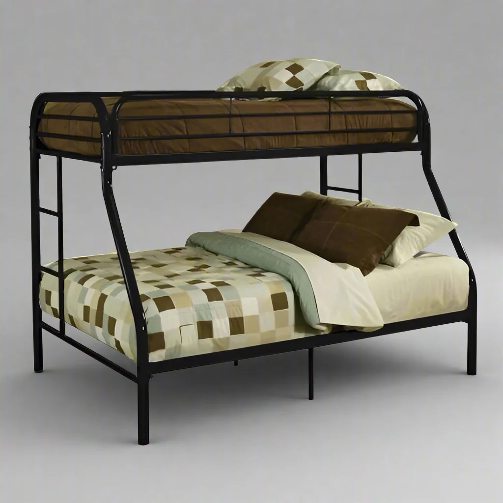 Twin Over Full Metal Bunk Bed Frame – Space-Saving Kids Bedroom Furniture (Black or White)