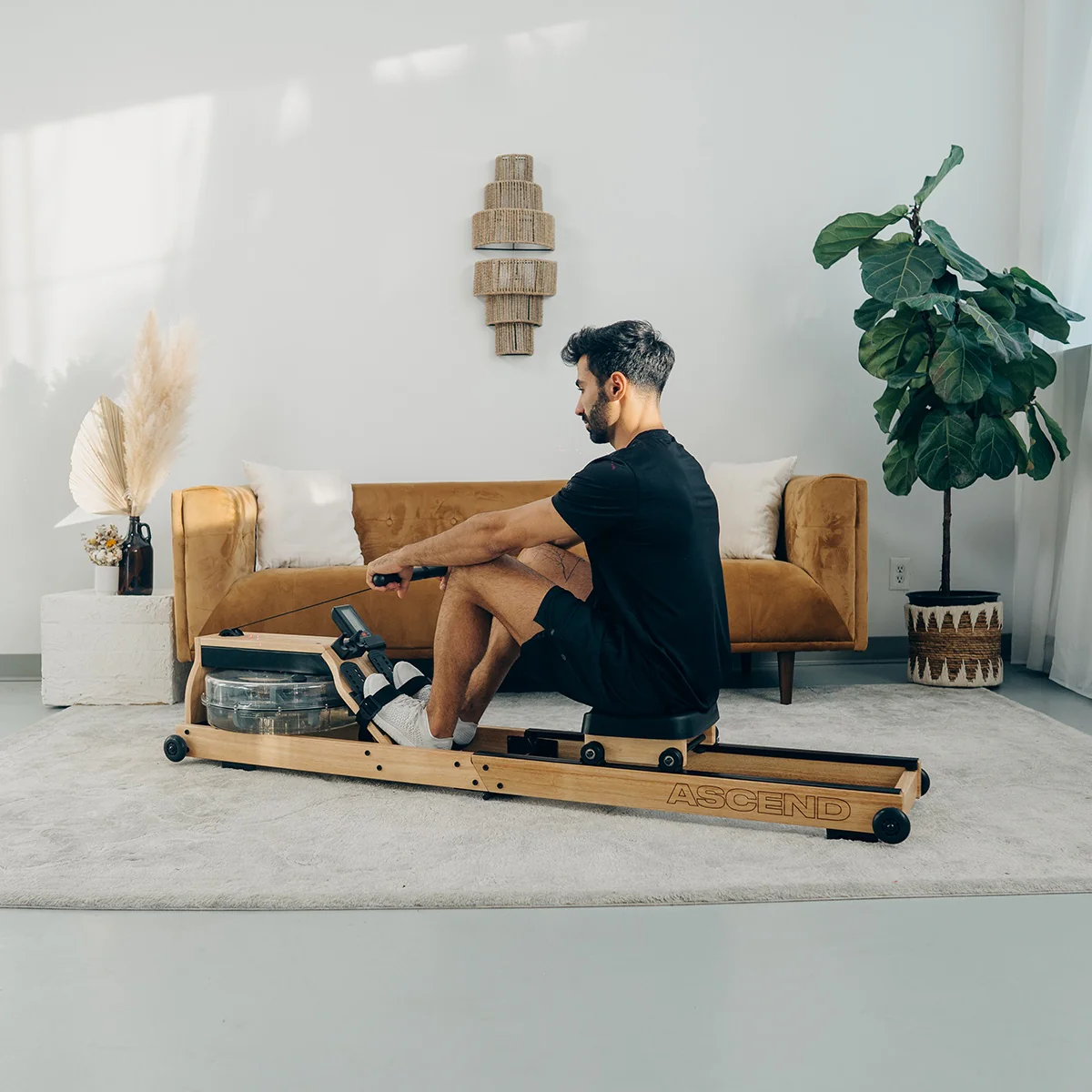 Compact Foldable Wooden Water Rower with Smooth Water Resistance & Built-in Monitor – Ascend R-300