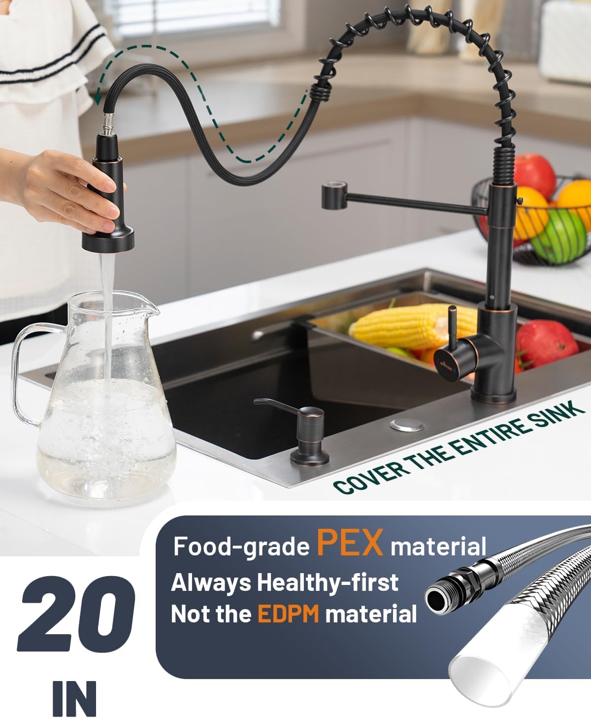 Black Touchless Kitchen Faucet with Soap Dispenser, Motion Sensor Activated Hands-Free Automatic Faucet for Sink with Pull Down Sprayer, Single Handle Smart Faucets for Kitchen Sink