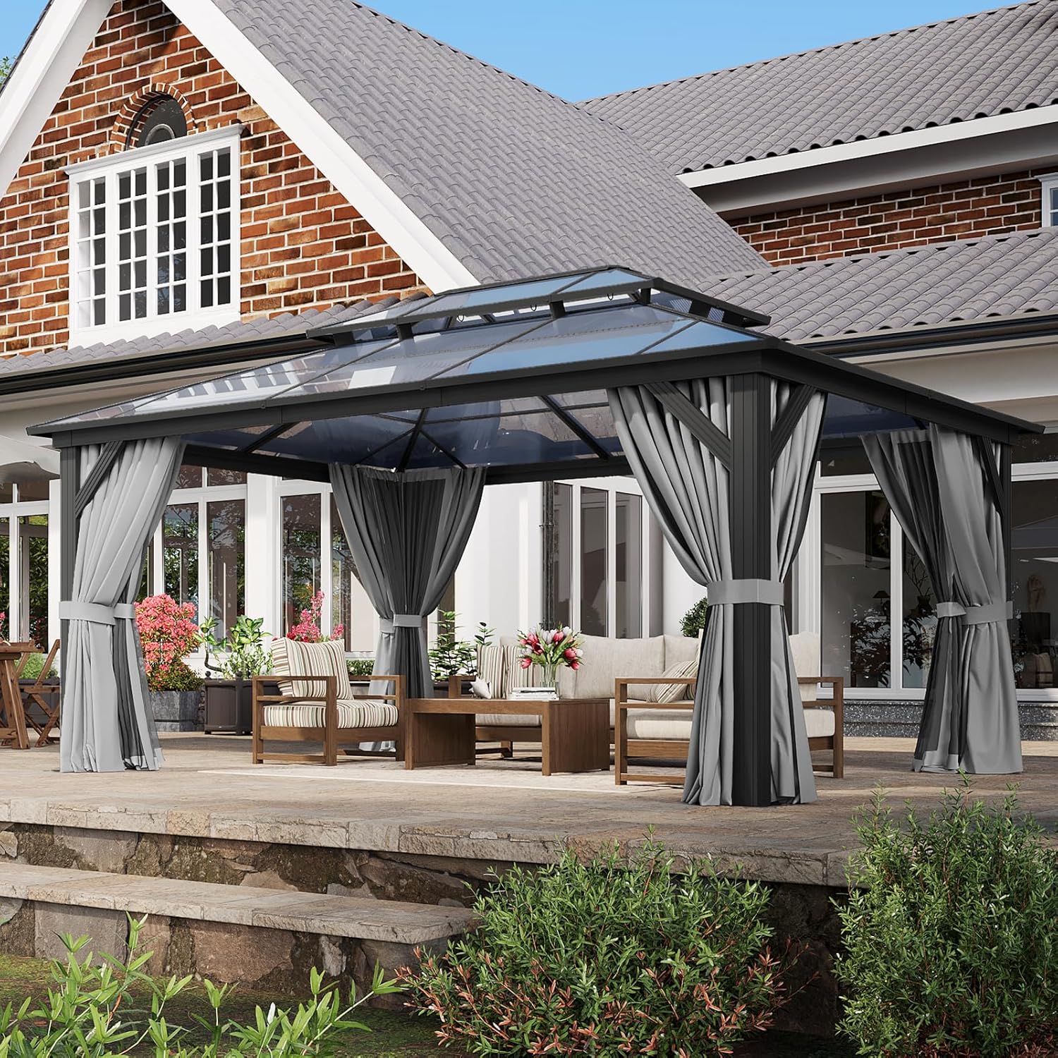 12’X10′ Hardtop Gazebo with Curtains and Netting