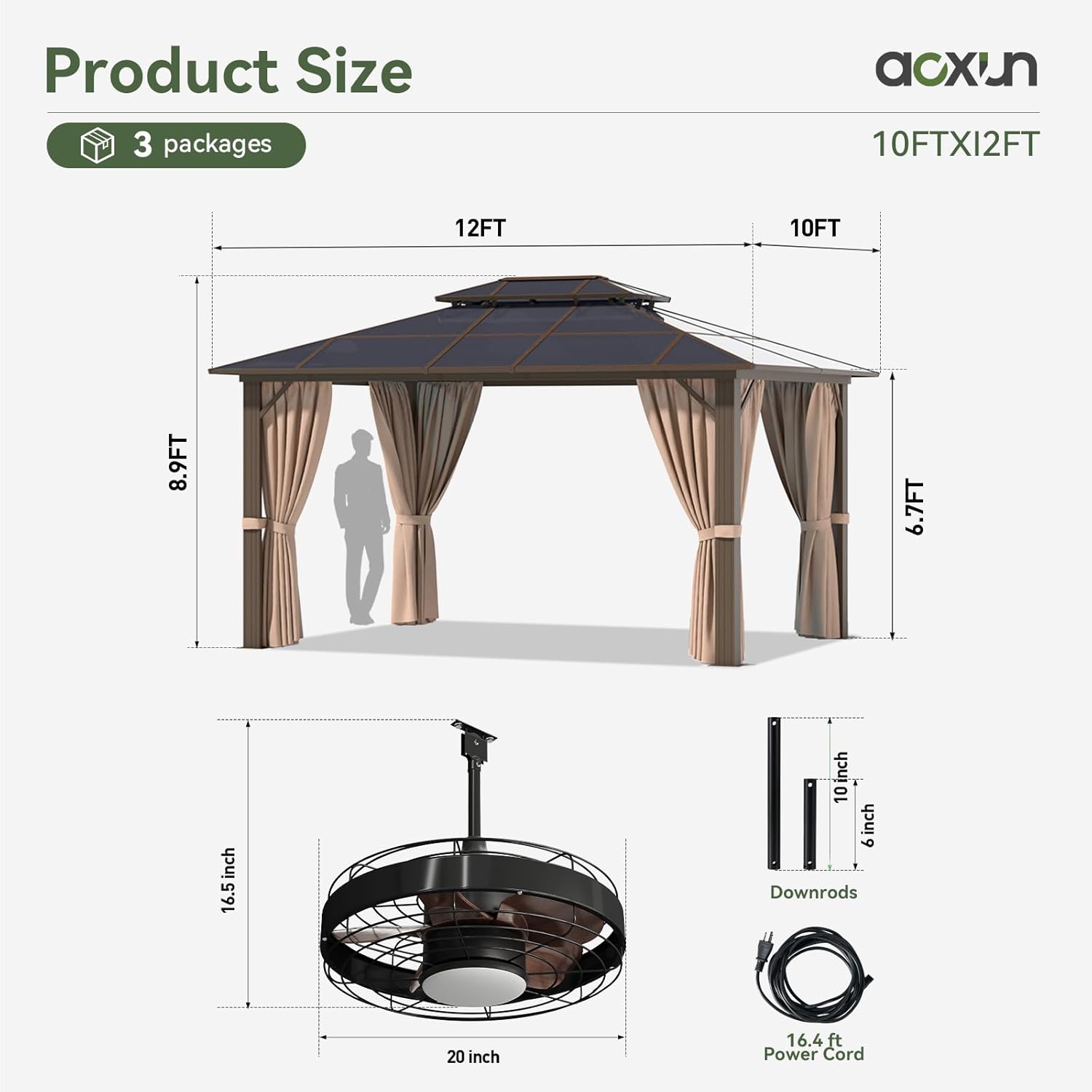 12’X10′ Hardtop Gazebo with Curtains and Netting