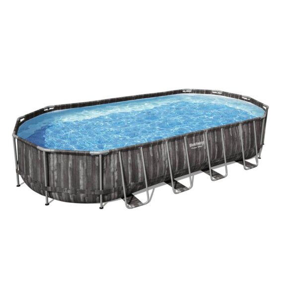 Bestway Power Steel 24ft x 12ft Oval Above Ground Pool Set with Pump, Ladder & Cover