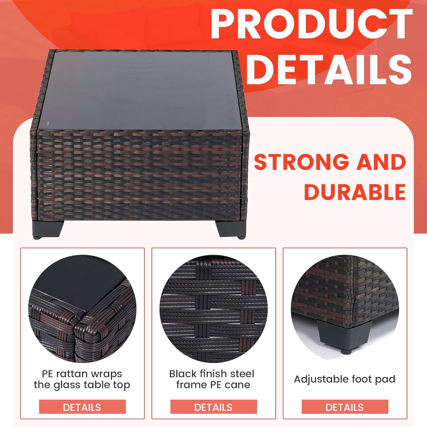 7 Pieces Rattan Patio Furniture Set with Tea Table